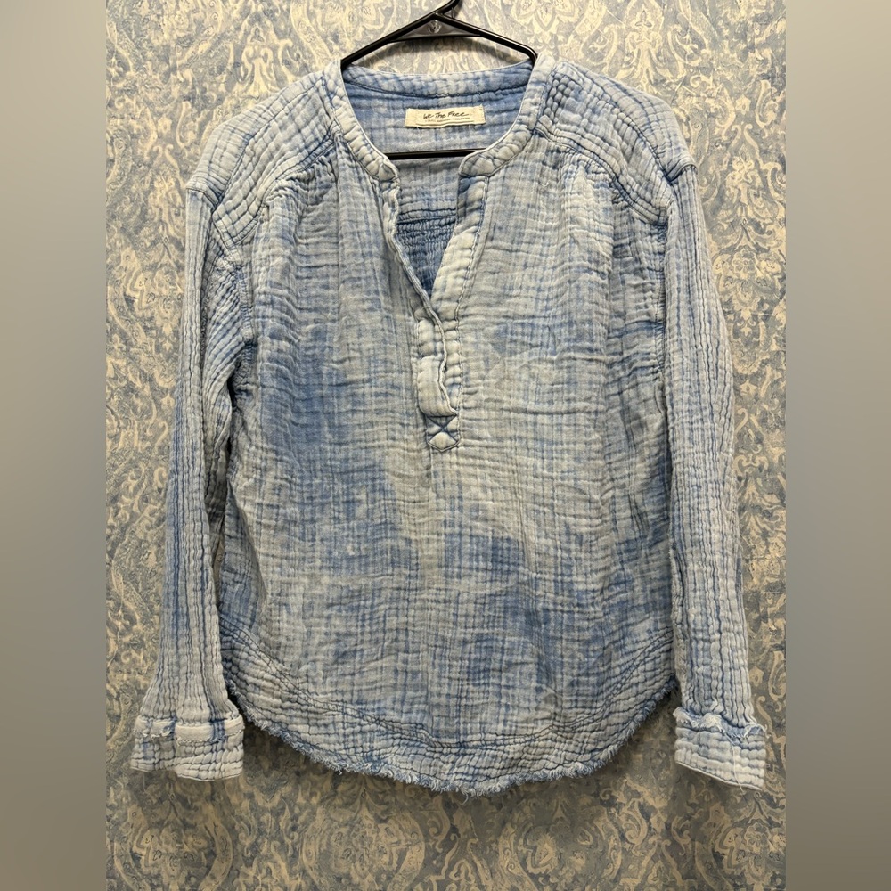 Free People Anguilla Washed Pullover Blue Top Size XS